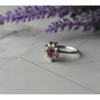 925 Sterling Silver Pink Spinel and CZ Ring Size 8