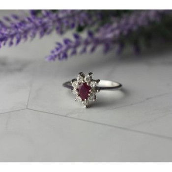 925 Sterling Silver Pink Spinel and CZ Ring Size 8