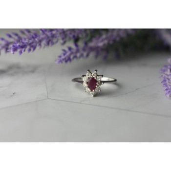925 Sterling Silver Pink Spinel and CZ Ring Size 8