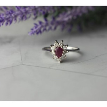 925 Sterling Silver Pink Spinel and CZ Ring Size 8
