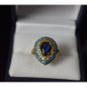 925 Sterling Silver Gold Plated Blue Alpanite, Turquoise & CZ Ring Size 8