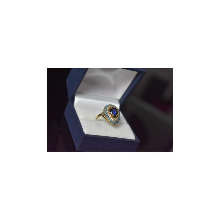 925 Sterling Silver Gold Plated Blue Alpanite, Turquoise & CZ Ring Size 8