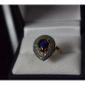 925 Sterling Silver Gold Plated Blue Alpanite, Turquoise & CZ Ring Size 8