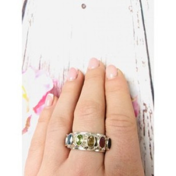 925 Sterling Silver Multi Gemstones Ring Size 8.5