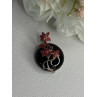 925 Sterling Silver Black Onyx & Red Enamel Flowers Pendant Length 1.40 Inch