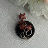 925 Sterling Silver Black Onyx & Red Enamel Flowers Pendant Length 1.40 Inch