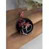 925 Sterling Silver Black Onyx & Red Enamel Flowers Pendant Length 1.40 Inch