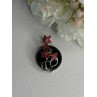925 Sterling Silver Black Onyx & Red Enamel Flowers Pendant Length 1.40 Inch
