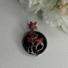 925 Sterling Silver Black Onyx & Red Enamel Flowers Pendant Length 1.40 Inch