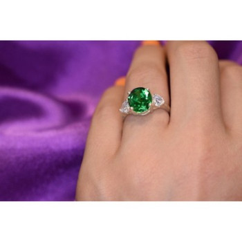 925 Sterling Silver Emerald & CZ Ring Size 6.5