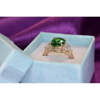 925 Sterling Silver Emerald & CZ Ring Size 6.5