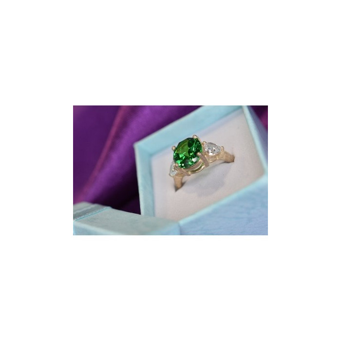 925 Sterling Silver Emerald & CZ Ring Size 6.5