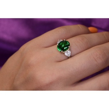 925 Sterling Silver Emerald & CZ Ring Size 6.5
