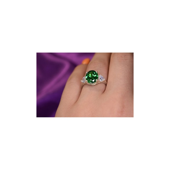 925 Sterling Silver Emerald & CZ Ring Size 6.5
