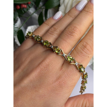 925 Sterling Silver Gold Plated Peridot & Beryl Bracelet Size 7.5