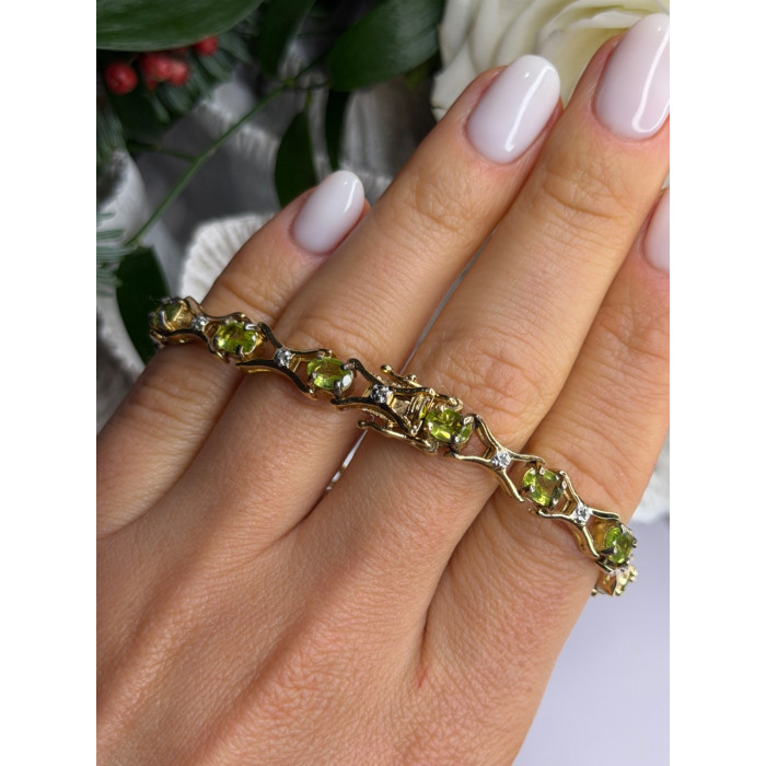 925 Sterling Silver Gold Plated Peridot & Beryl Bracelet Size 7.5