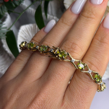 925 Sterling Silver Gold Plated Peridot & Beryl Bracelet Size 7.5