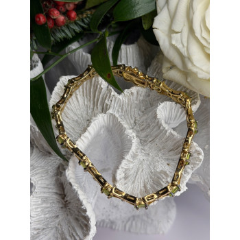 925 Sterling Silver Gold Plated Peridot & Beryl Bracelet Size 7.5