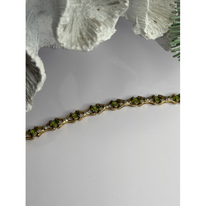 925 Sterling Silver Gold Plated Peridot & Beryl Bracelet Size 7.5