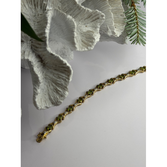 925 Sterling Silver Gold Plated Peridot & Beryl Bracelet Size 7.5