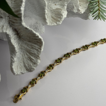 925 Sterling Silver Gold Plated Peridot & Beryl Bracelet Size 7.5