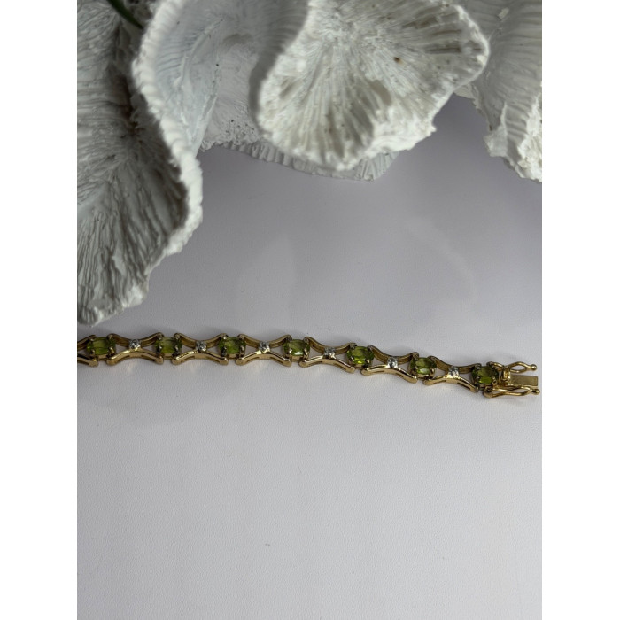 925 Sterling Silver Gold Plated Peridot & Beryl Bracelet Size 7.5