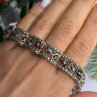925 Sterling Silver Garnet & Beryl Flowers Bracelet Size 7