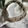 925 Sterling Silver Garnet & Beryl Flowers Bracelet Size 7
