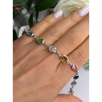 Italy Milor 925 Sterling Silver Multi Color Crystals Bracelet Size 7.5