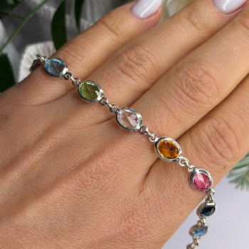 Italy Milor 925 Sterling Silver Multi Color Crystals Bracelet Size 7.5