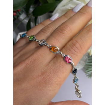 Italy Milor 925 Sterling Silver Multi Color Crystals Bracelet Size 7.5