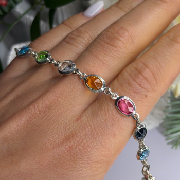 Italy Milor 925 Sterling Silver Multi Color Crystals Bracelet Size 7.5