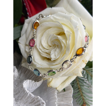 Italy Milor 925 Sterling Silver Multi Color Crystals Bracelet Size 7.5