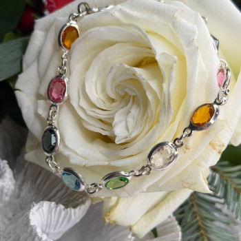 Italy Milor 925 Sterling Silver Multi Color Crystals Bracelet Size 7.5