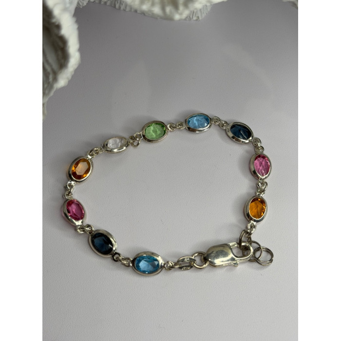 Italy Milor 925 Sterling Silver Multi Color Crystals Bracelet Size 7.5
