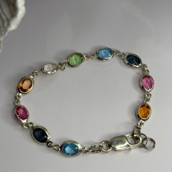 Italy Milor 925 Sterling Silver Multi Color Crystals Bracelet Size 7.5