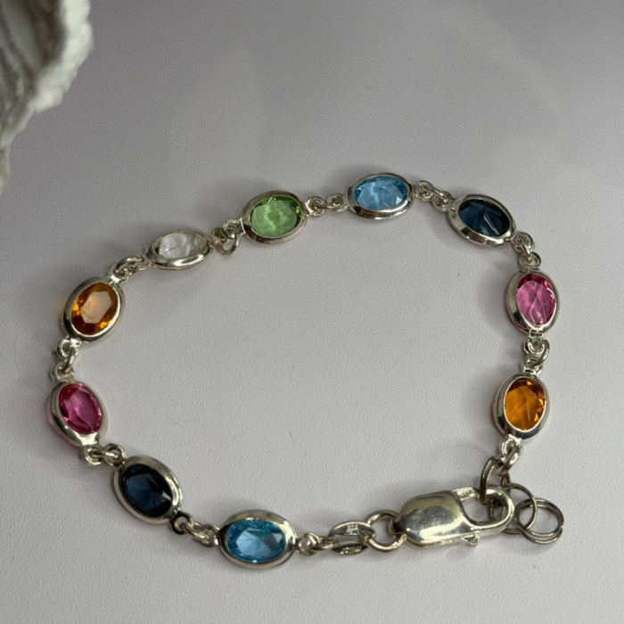 Italy Milor 925 Sterling Silver Multi Color Crystals Bracelet Size 7.5