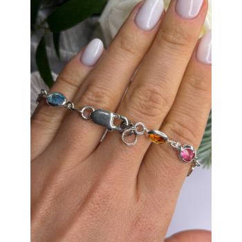 Italy Milor 925 Sterling Silver Multi Color Crystals Bracelet Size 7.5