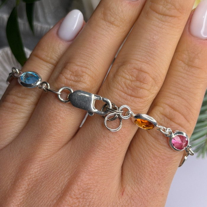 Italy Milor 925 Sterling Silver Multi Color Crystals Bracelet Size 7.5