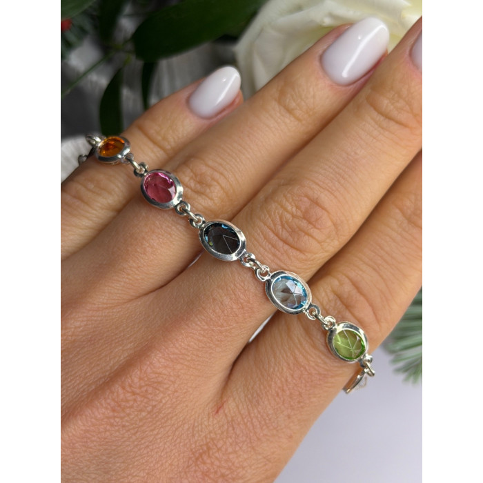 Italy Milor 925 Sterling Silver Multi Color Crystals Bracelet Size 7.5