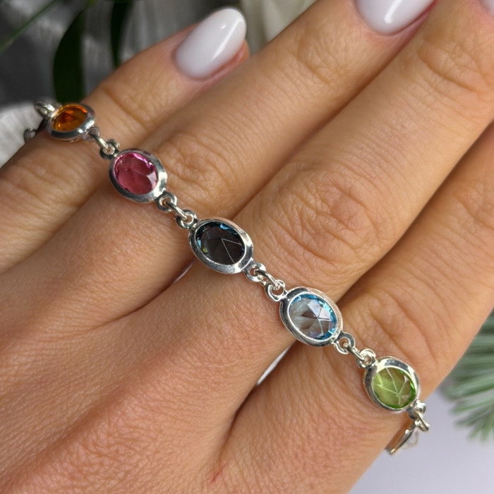Italy Milor 925 Sterling Silver Multi Color Crystals Bracelet Size 7.5