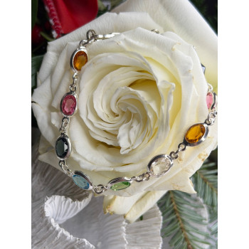 Italy Milor 925 Sterling Silver Multi Color Crystals Bracelet Size 7.5