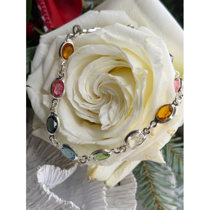 Italy Milor 925 Sterling Silver Multi Color Crystals Bracelet Size 7.5