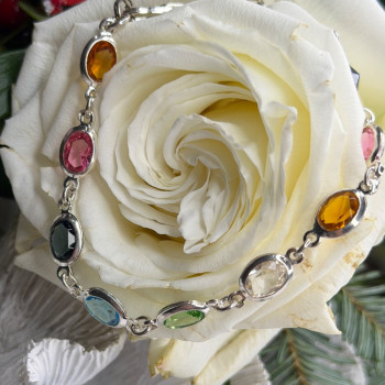 Italy Milor 925 Sterling Silver Multi Color Crystals Bracelet Size 7.5