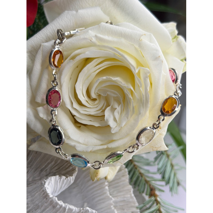 Italy Milor 925 Sterling Silver Multi Color Crystals Bracelet Size 7.5