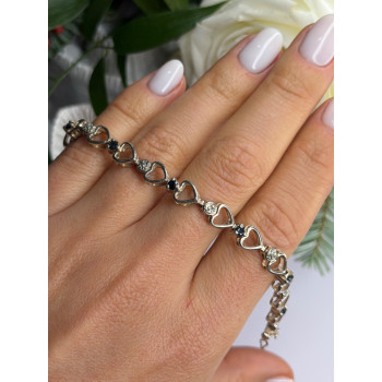 925 Sterling Silver Sapphire Heart Bracelet Size 7.5