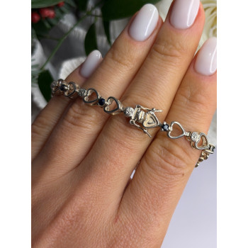 925 Sterling Silver Sapphire Heart Bracelet Size 7.5
