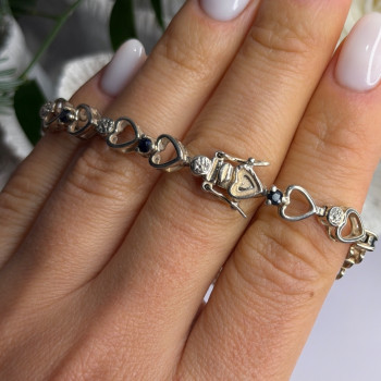 925 Sterling Silver Sapphire Heart Bracelet Size 7.5