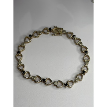 925 Sterling Silver Sapphire Heart Bracelet Size 7.5