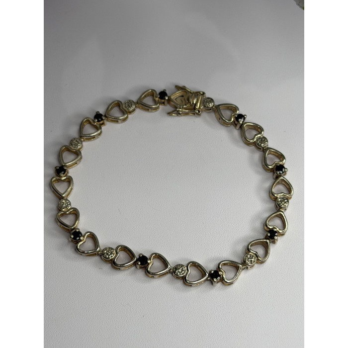 925 Sterling Silver Sapphire Heart Bracelet Size 7.5